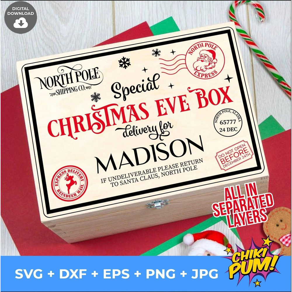 Christmas Eve Crate Svg, Png Dxf Eps Jpg, Xmas Bundle Designs, Reindeer, Snowflakes, North Pole Shipping Co, Cricut, Silhouette - 1.jpg