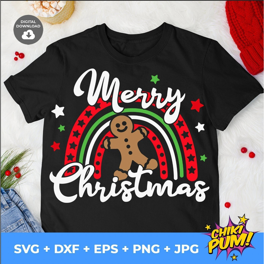 Christmas Rainbow Svg, Merry Christmas Svg, Gingerbread Cut Files, Baby Svg, Holiday Clipart, Silhouette Cricut, Kids Shirt Design - 1.jpg