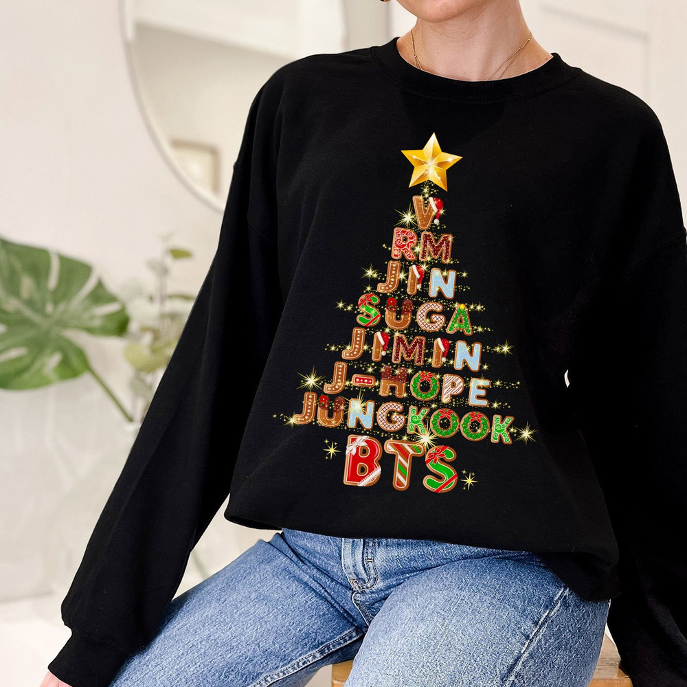 BTS Christmas Tree Sweatshirt, Christmas In July Shirt, Kpop Bangtan Xmas Shirt, Christmas Gift for Army, BTS merch, Bts RM Suga V Jungkook - 3.jpg