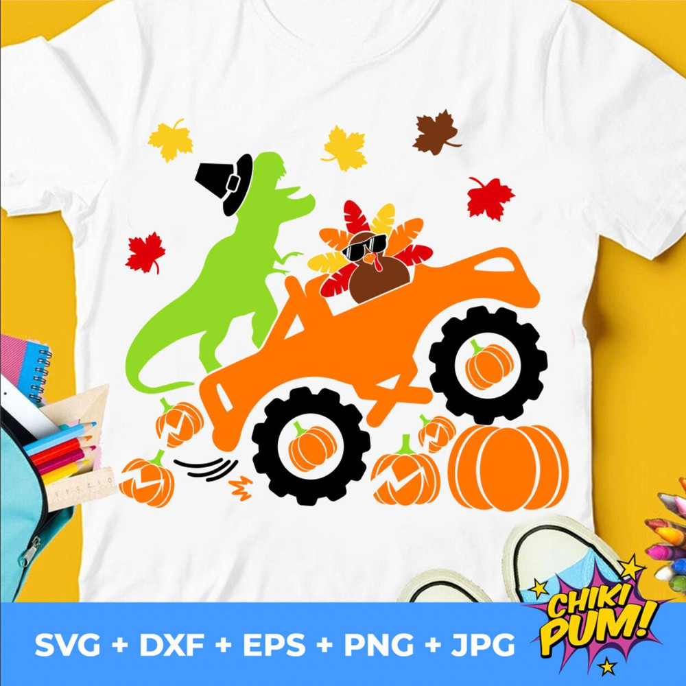 Cool Turkey and Dinosaur Monster Truck Svg, Boys Thanksgiving Svg, Turkey Truck Svg, Dinosaur truck svg, Monogram Svg, Fall Cut Files, - 10.jpg