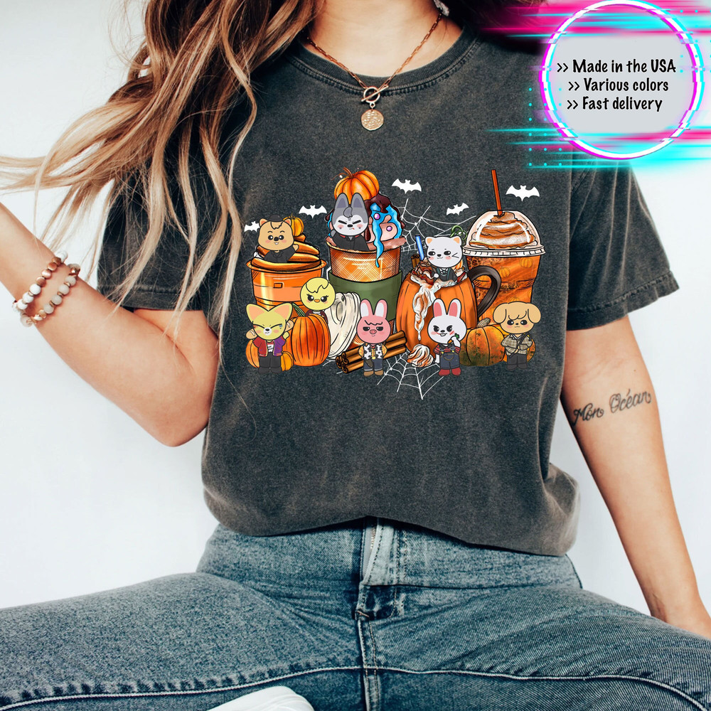 Halloween SKZOO Coffee Shirt, Cute Stray Kids Halloween Shirt, Skzoo pumpkin shirt, Stay Gift, Stray Kids Skzoo Merch, Kpop Stray Kids tee - 1.jpg