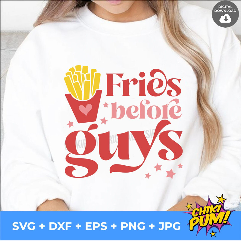 Fries before guys retro SVG cut file, Retro Valentines day svg, Girly valentine svg, Valentines png and cut files - 3.jpg