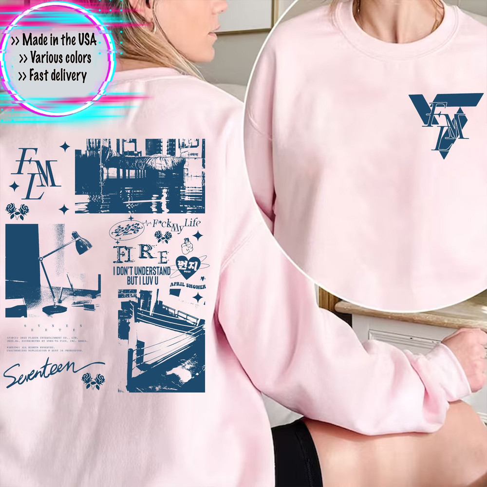 Retro Seventeen FML Shirt, Seventeen Kpop Sweatshirt, Seventeen FML Track List Shirt, Gift for Carat, Seventeen Merch, Seventeen Logo Tee - 1.jpg