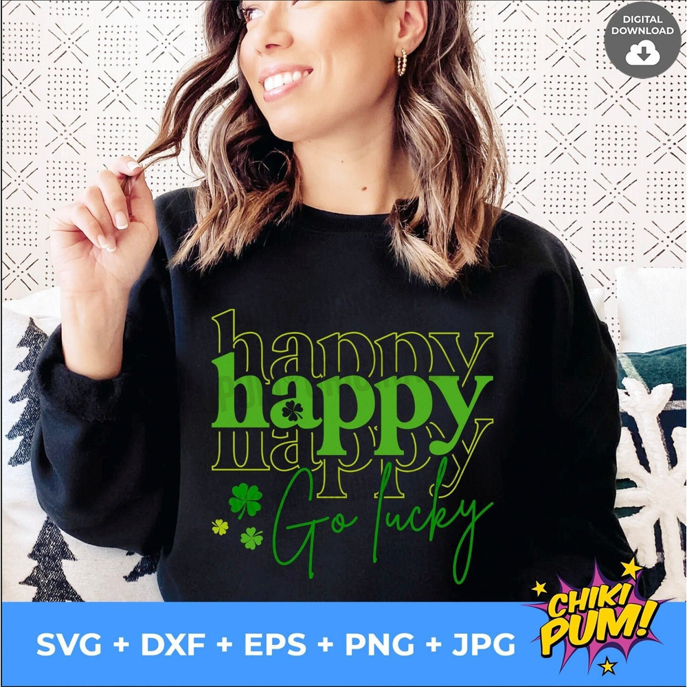 Happy Go Lucky SVG, Retro svg, St Patrick's Day SVG, Funny St Patricks Day svg, Irish svg, Shamrock svg, Lucky shirt svg cut file - 2.jpg