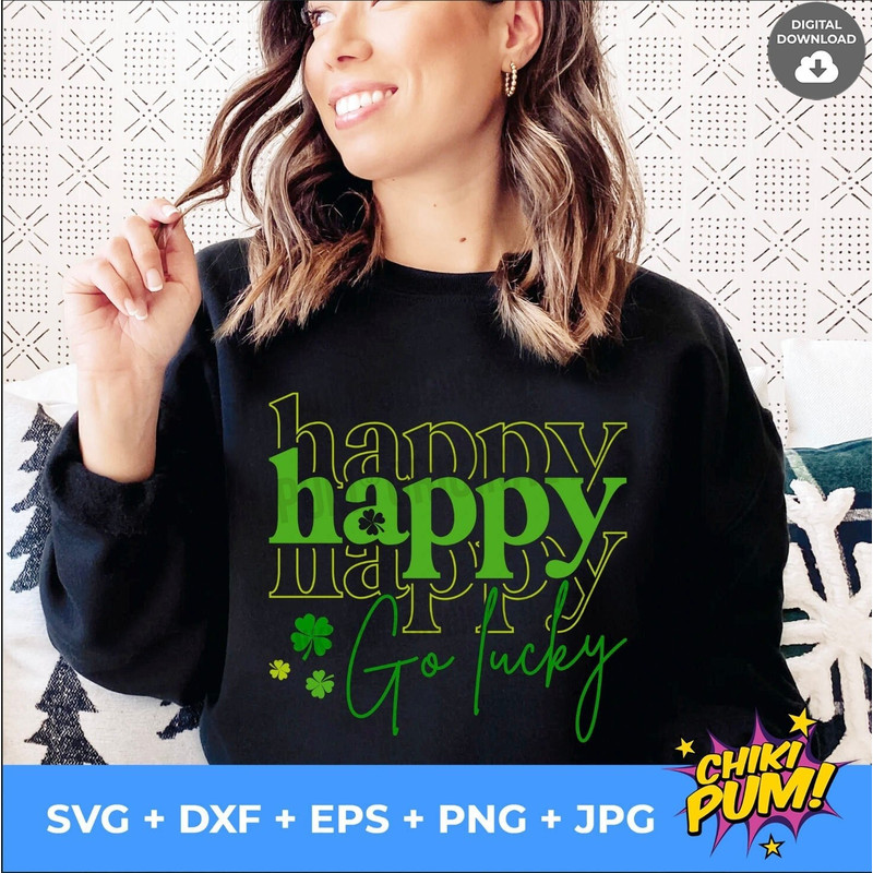 Happy Go Lucky SVG, Retro svg, St Patrick's Day SVG, Funny St Patricks Day svg, Irish svg, Shamrock svg, Lucky shirt svg cut file - 2.jpg