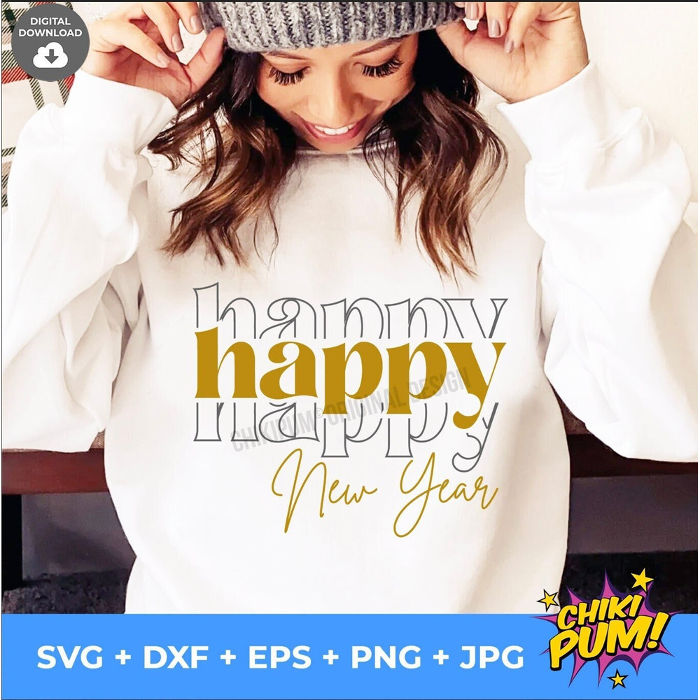 Happy Happy Happy New Year SVG, New Year Shirt SVG, Retro New Year SVG, Vintage Holiday Svg, Boho New Year - 1.jpg