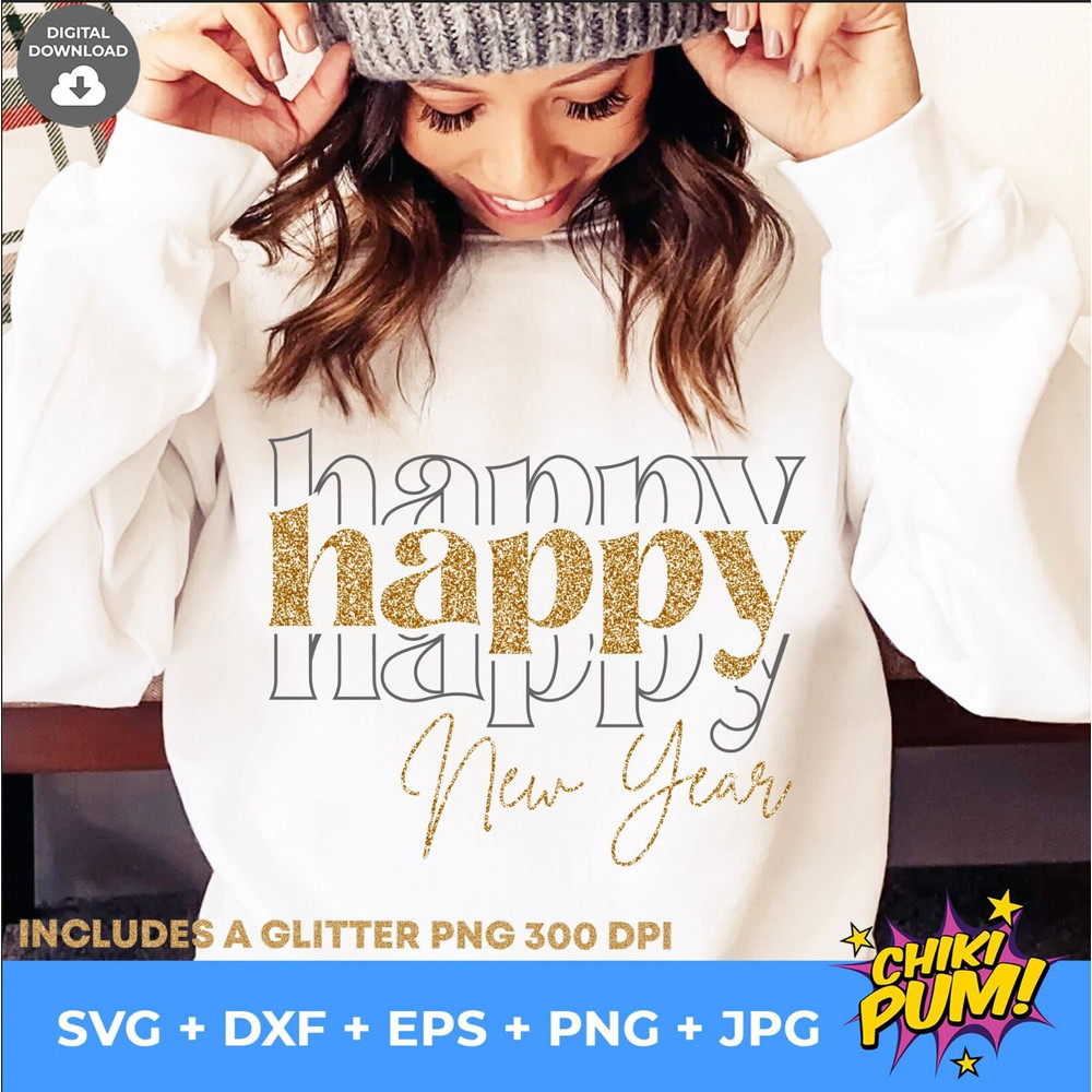 Happy Happy Happy New Year SVG, New Year Shirt SVG, Retro New Year SVG, Vintage Holiday Svg, Boho New Year - 2.jpg