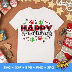 happy pawlidays svg, dog christmas, cute puppy svg, buffalo plaid svg, christmas shirt svg, funny svg files for cricut