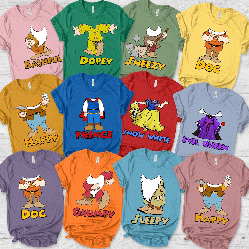 Snow White and the Seven Dwarfs Kids Adult Shirt Halloween Costume Family Friends Teachers Cosplay Disney Matching 7 Dwarfs Party Shirt - 1.jpg