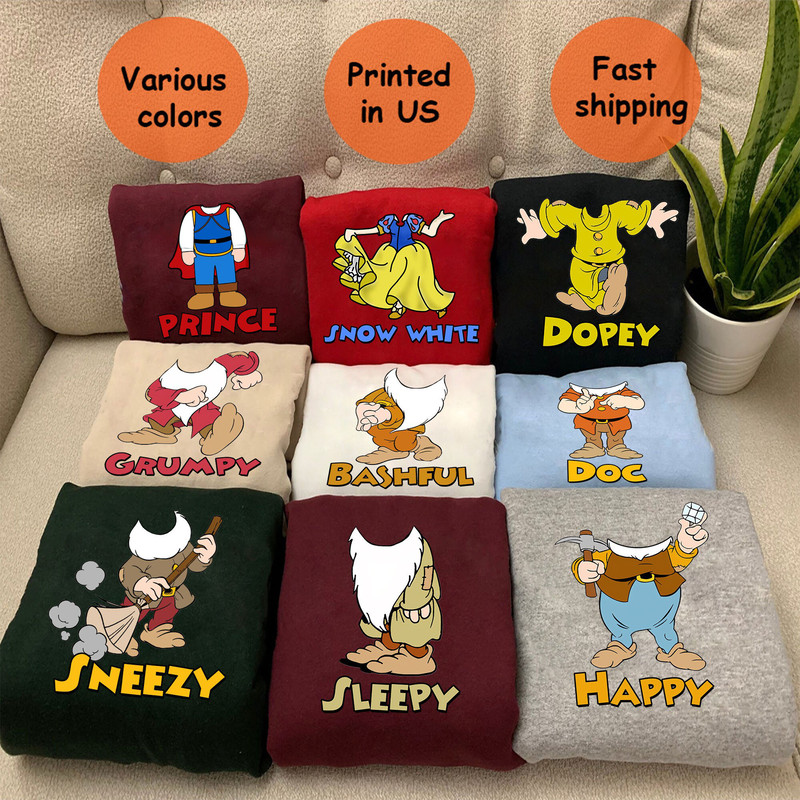 Snow White and the Seven Dwarfs Kids Adult Shirt Halloween Costume Family Friends Teachers Cosplay Disney Matching 7 Dwarfs Party Shirt - 2.jpg