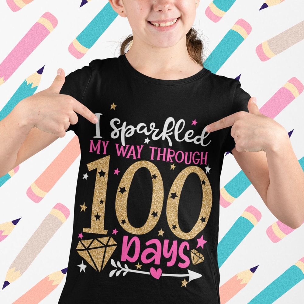 I sparkled my way trough 100 days SVG, 100 days of school SVG, 100 days girl shirt cut files - 2.jpg