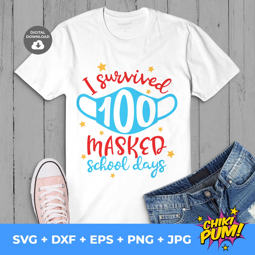 I Survived 100 Masked School Days svg, I survived 100 days, 100 days of School svg, Mask 100 days SVG - 1.jpg