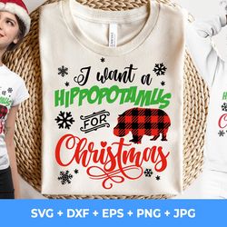 i want a hippopotamus for christmas svg, hippo svg, buffalo plaid print svg