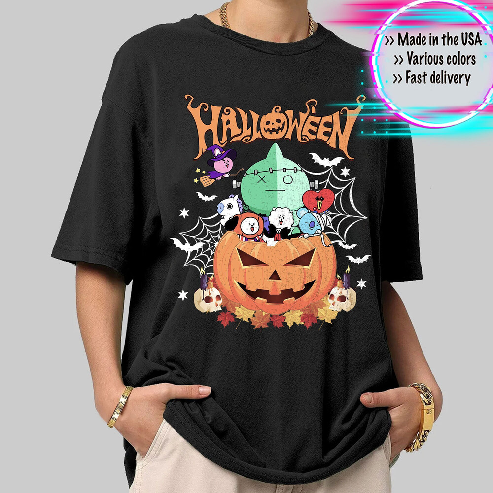 Vintage Halloween BT21 Shirt, Cute Scary Fall Shirt, BT21 Spooky Season Sweatshirt, Army Gift, BTS BT21 Boo Halloween Tee, Bangtan Shirt - 1.jpg