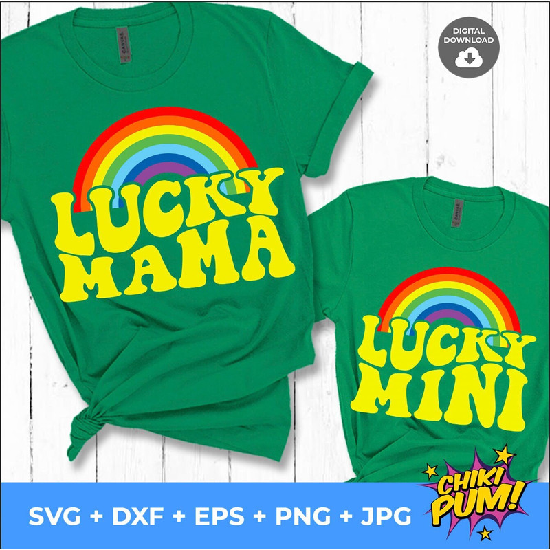 Lucky mama, lucky mini Retro SVG cut file, Rainbow svg, Boho St Patricks Day svg, girl st Patricks png, Mommy and me svg - 1.jpg