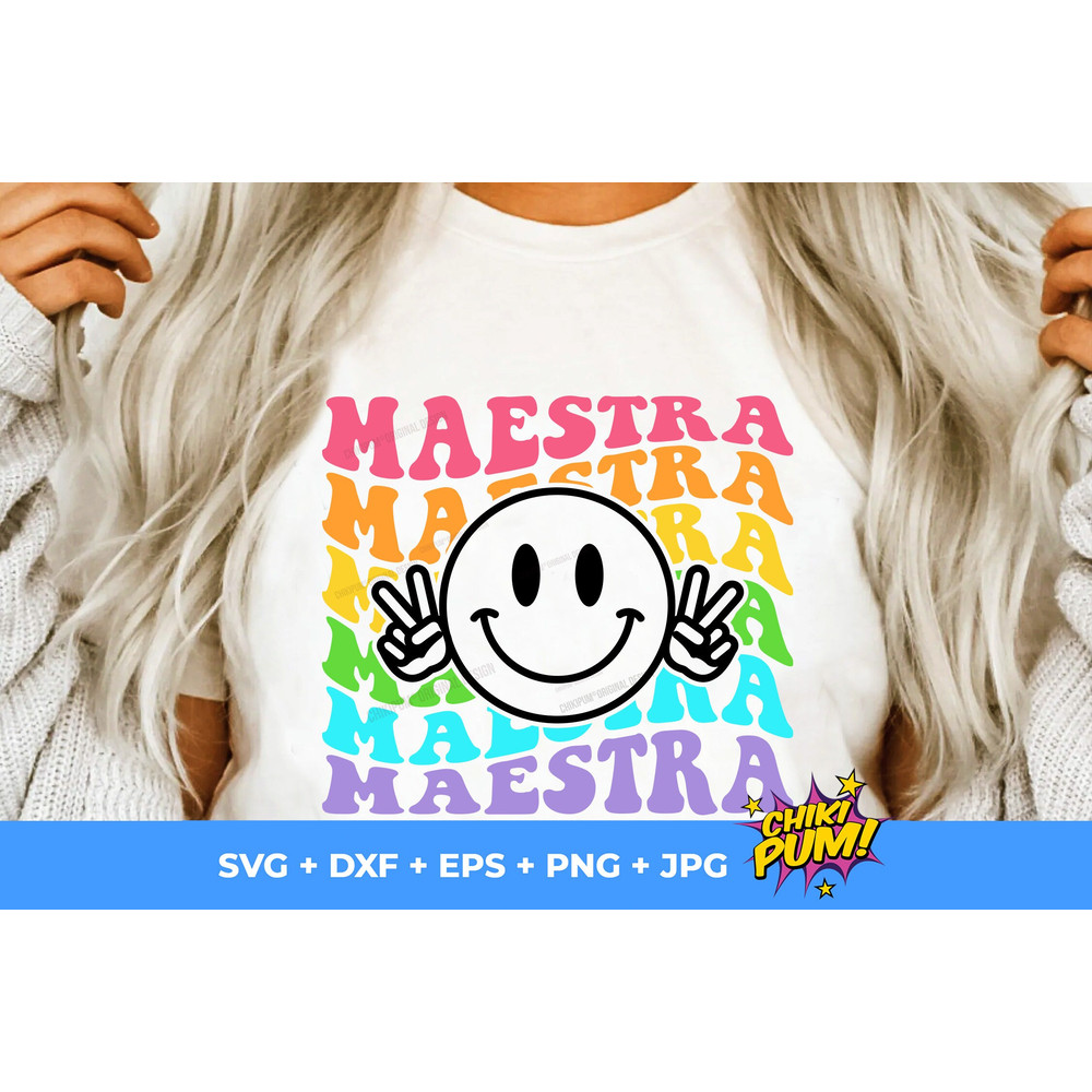 Maestra SVG, Maestra Png, Spanish teacher SVG, Retro Wavy svg, Bilingual Teacher SVG, Teacher life cut files - 4.jpg