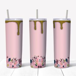 floral pink drip sublimation design, 20oz skinny tumbler wrap, tumbler template, 20oz skinny tumbler, digital download