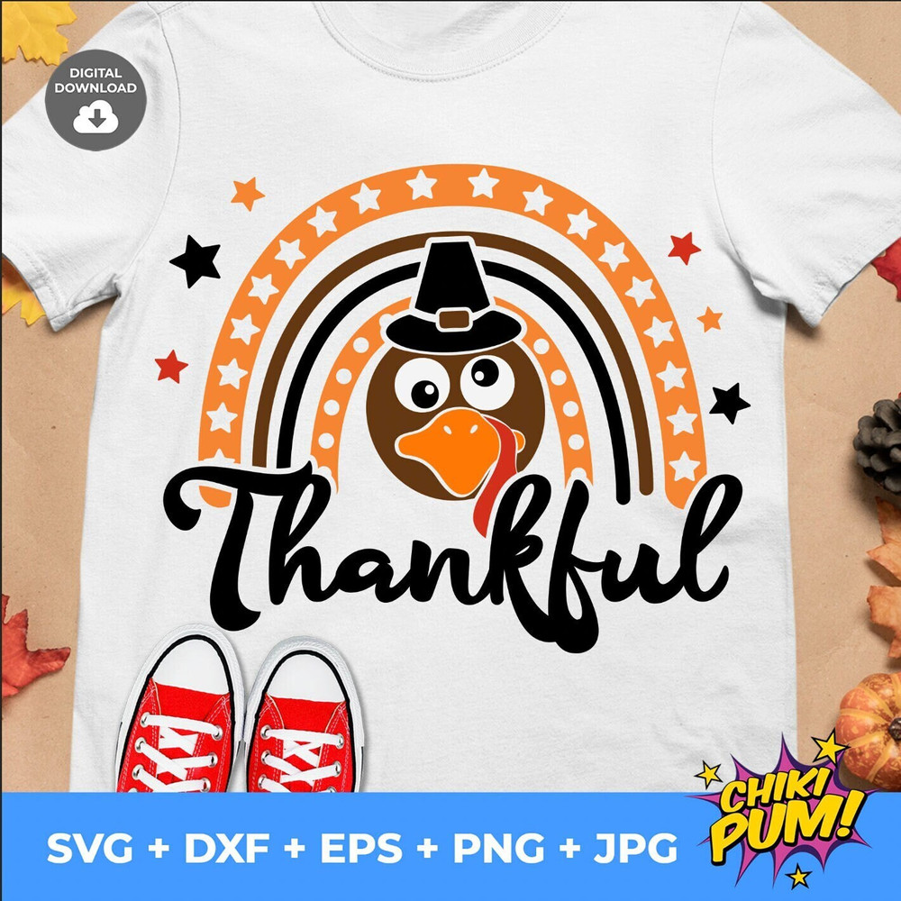 Rainbow Svg, Turkey face Svg, Thankful Svg, Fall Cut Files, Thanksgiving Svg, Girls, Kids Svg Dxf Eps Png, Silhouette Cricut - 1.jpg