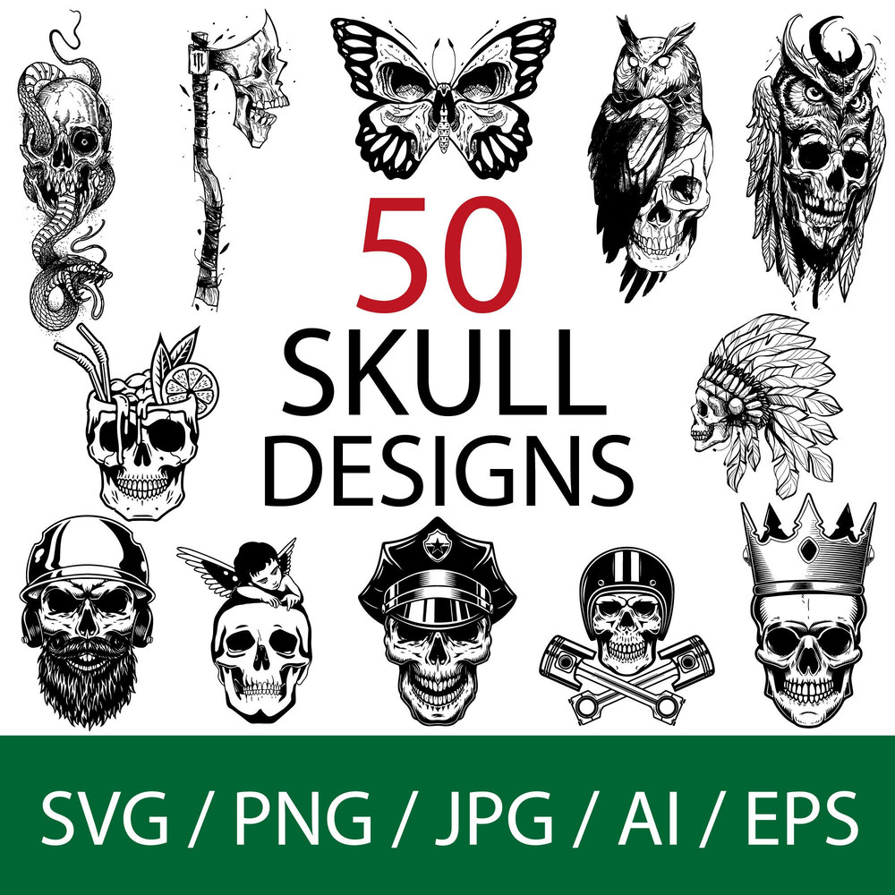 Skull svg bundle, skull png files, sugar skulls svg, Skull PNG Bundle, Skull Head Svg, Instant download - 1.jpg