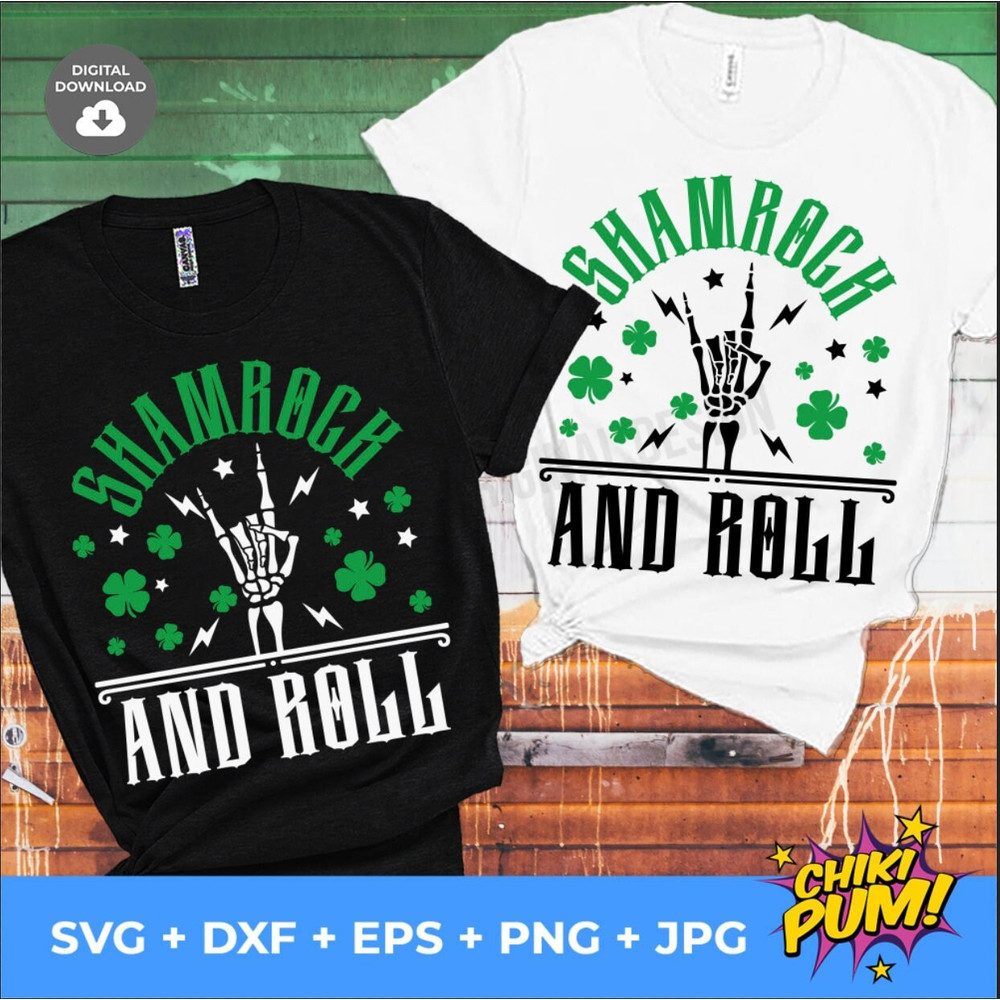 Shamrock And Roll SVG, St Patrick's svg, Skeleton svg, Rocker svg, St Paddy's png, st Patrick's Day Digital Download Cutfile - 1.jpg