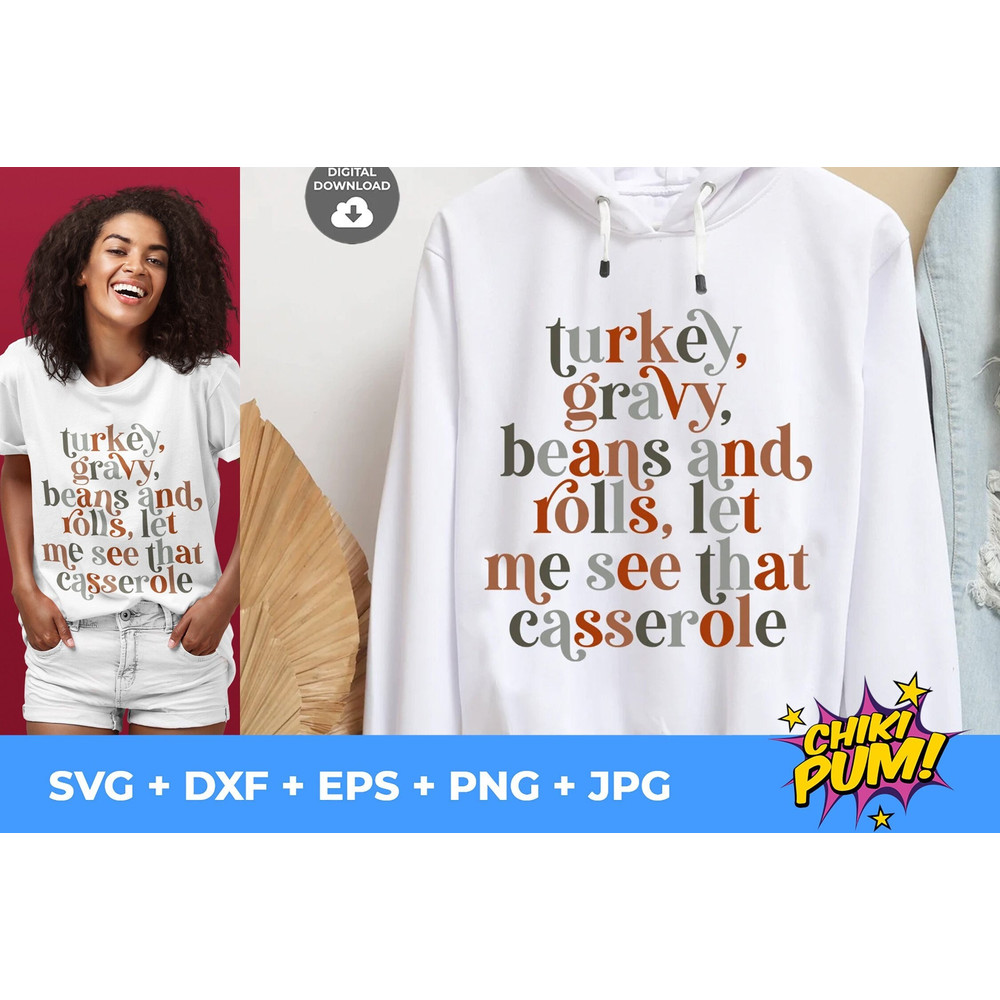 Turkey, gravy, beans and rolls, let me see that casserole SVG, PNG, Retro, thanksgiving tshirt, Instant download, digital - 1.jpg