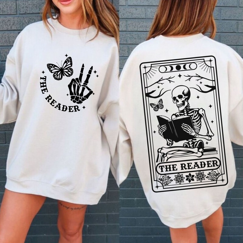 The reader tarot card SVG, Skeleton reading svg, The reader svg, Book lover svg, Reading svg, Booktrovert svg,Reader Svg, funny book svg - 1.jpg