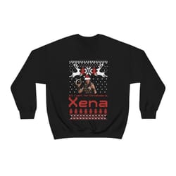 xena christmas sweatshirt, funny xmas fashion crewneck