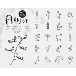flower bundle svg, floral svg, flower bouquet svg, wildflower svg, leaves svg, flower png, line drawing svg, garden svg,