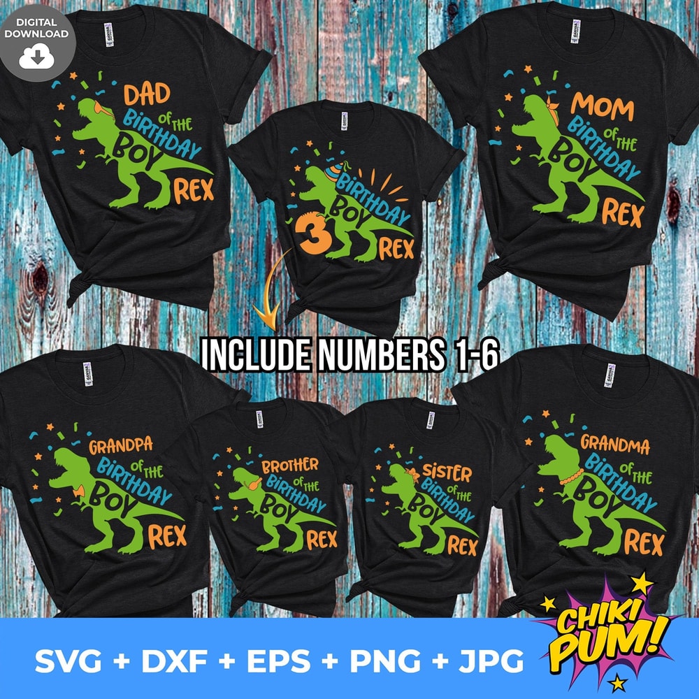 Dinosaur Birthday Boy Family Bundle Svg, Family Saurus svg, Boys T Rex Party Svg, Dxf, Eps, Png, Dino Shirt Design, Silhouette Cricut - 1.jpg