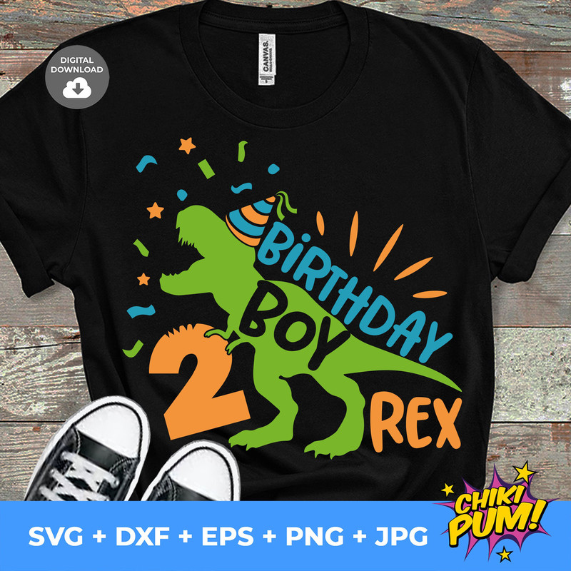 Dinosaur Birthday Boy Svg, Two T-Rex birthday, 2nd Birthday, Second Birthday SVG, T-Rex Tshirt Design, Kids SVG design - 1.jpg