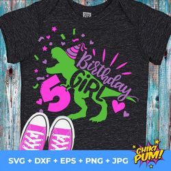 Dinosaur Birthday Girl Svg, Fifth Birthday Cut File, Five Rex Svg, 5th Birthday Svg Dxf Eps Png, TRex Shirt Design, Silh