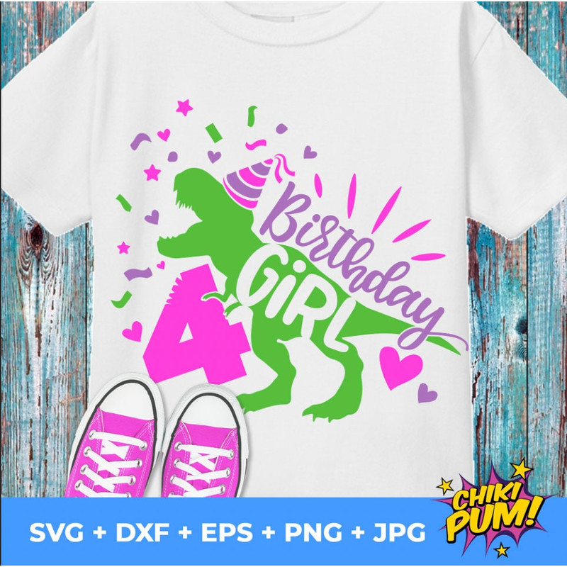 Dinosaur Birthday Girl Svg, Fourth Birthday Cut File, Four Rex Svg, 4th Birthday Svg Dxf Eps Png, T-Rex Shirt Design, Silhouette Cricut - 2.jpg