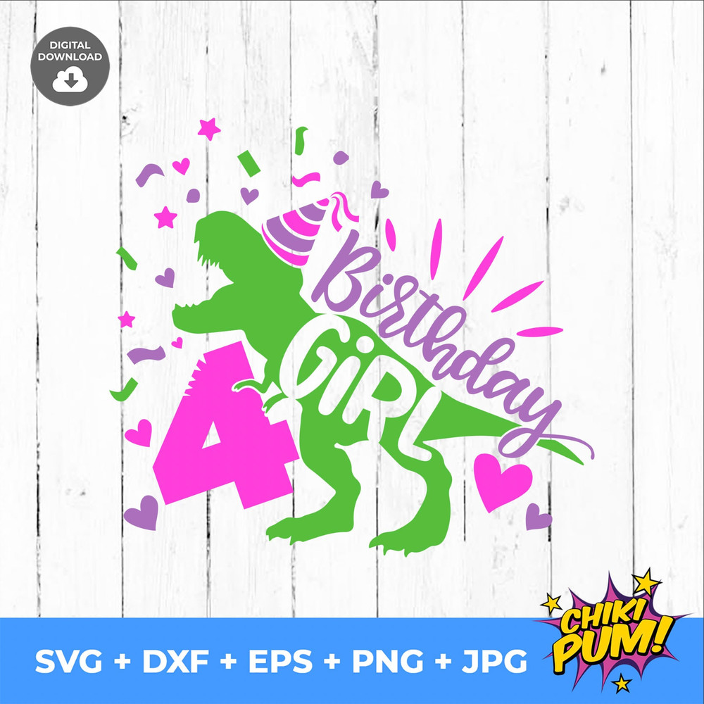 Dinosaur Birthday Girl Svg, Fourth Birthday Cut File, Four Rex Svg, 4th Birthday Svg Dxf Eps Png, T-Rex Shirt Design, Silhouette Cricut - 5.jpg