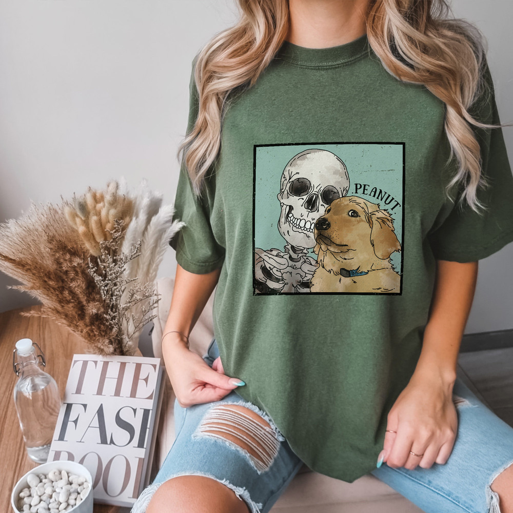 Custom Watercolor Pet Portrait Shirt, Funny Skeleton Halloween Shirt, Watercolor Illustration, Dog Portraits from Photos - 2.jpg
