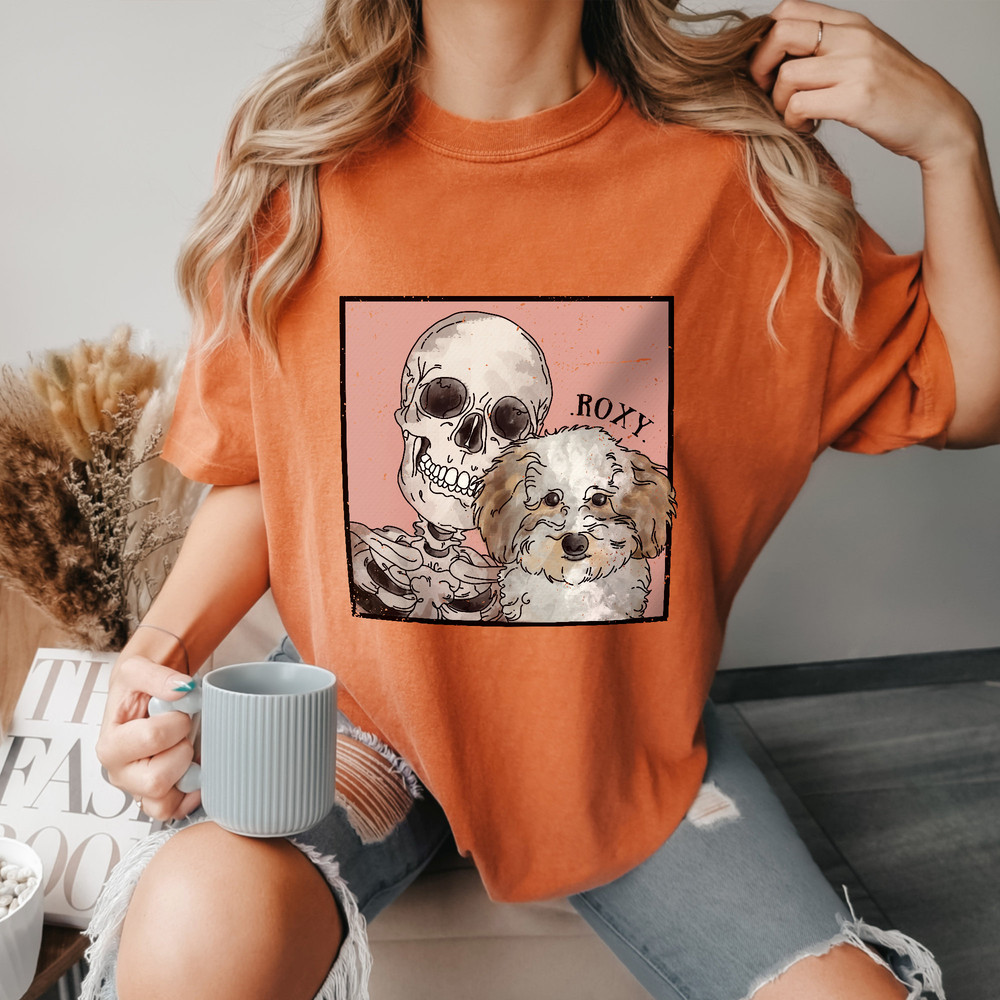 Custom Watercolor Pet Portrait Shirt, Funny Skeleton Halloween Shirt, Watercolor Illustration, Dog Portraits from Photos - 3.jpg