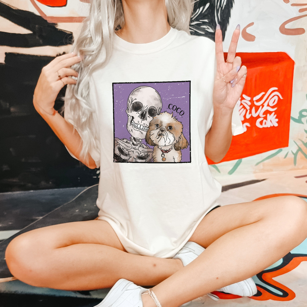 Custom Watercolor Pet Portrait Shirt, Funny Skeleton Halloween Shirt, Watercolor Illustration, Dog Portraits from Photos - 4.jpg