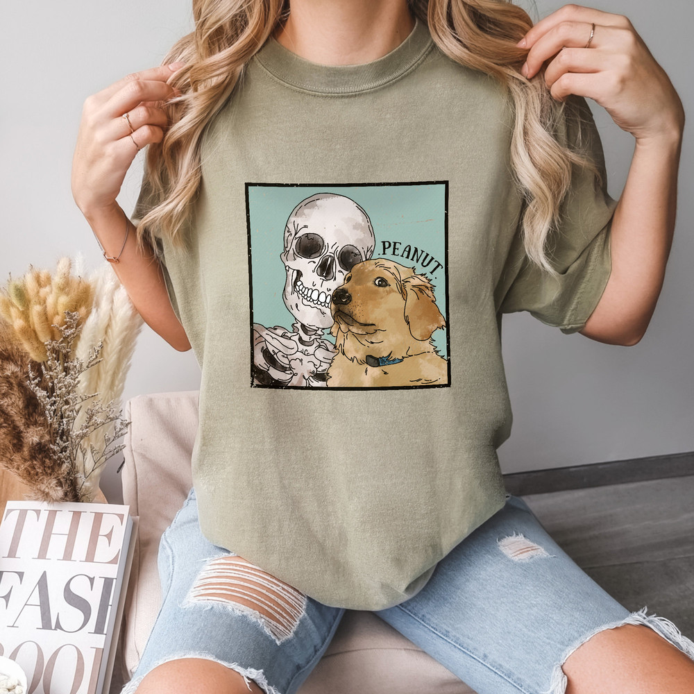 Custom Watercolor Pet Portrait Shirt, Funny Skeleton Halloween Shirt, Watercolor Illustration, Dog Portraits from Photos - 5.jpg