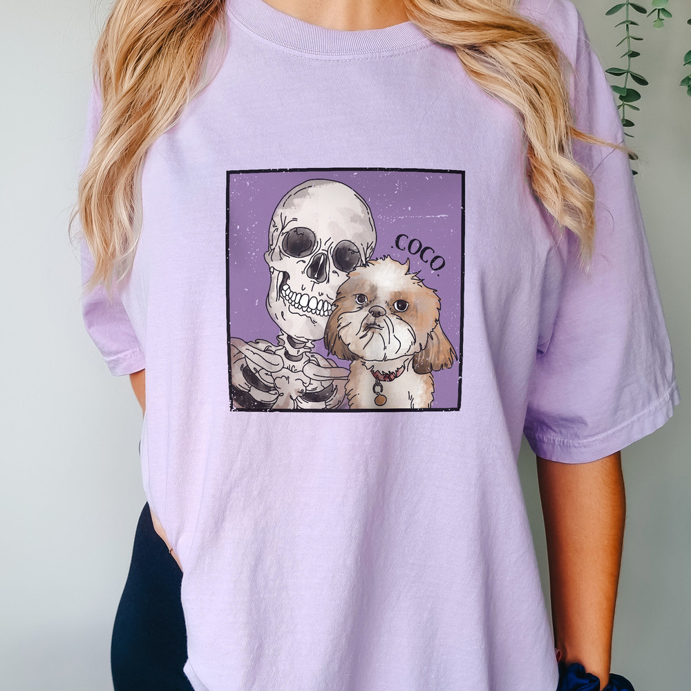 Custom Watercolor Pet Portrait Shirt, Funny Skeleton Halloween Shirt, Watercolor Illustration, Dog Portraits from Photos - 8.jpg