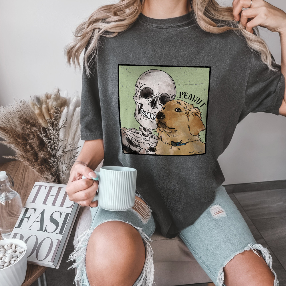 Custom Watercolor Pet Portrait Shirt, Funny Skeleton Halloween Shirt, Watercolor Illustration, Dog Portraits from Photos - 9.jpg