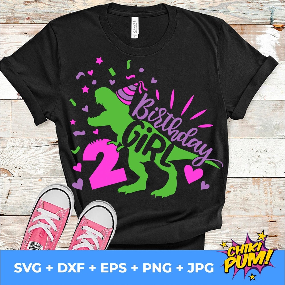 Dinosaur Birthday Girl Svg, Second Birthday Cut File, Two Rex Svg, 2nd Birthday Svg Dxf Eps Png, T-Rex Shirt Design, Silhouette Cricut - 1.jpg