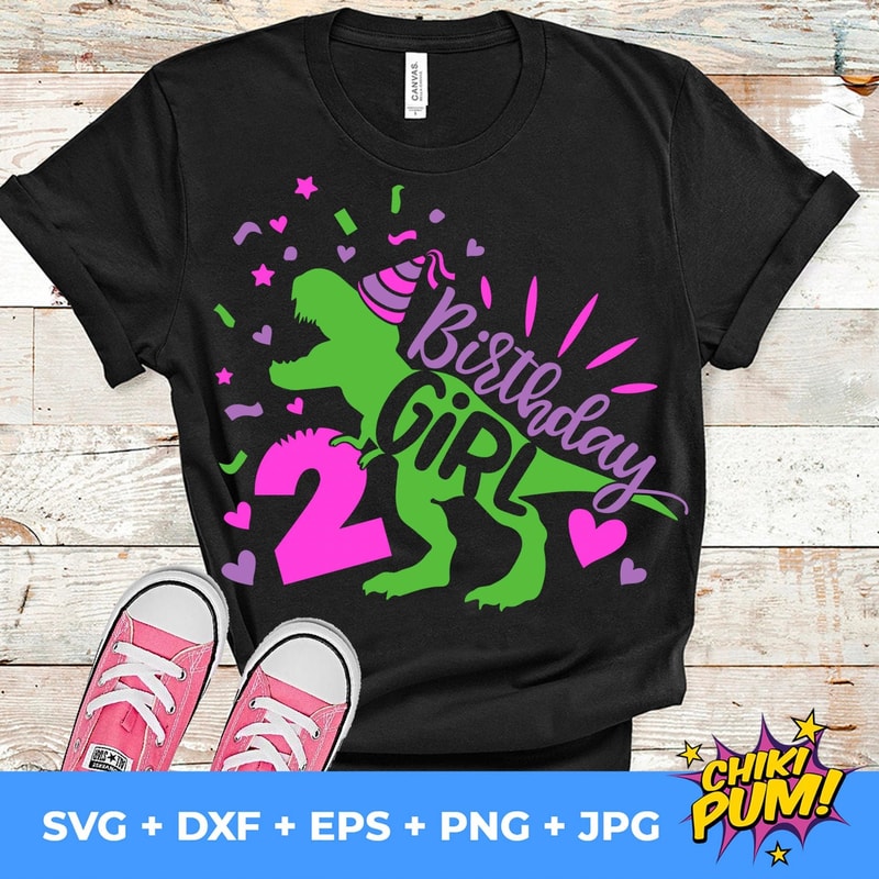 Dinosaur Birthday Girl Svg, Second Birthday Cut File, Two Rex Svg, 2nd Birthday Svg Dxf Eps Png, T-Rex Shirt Design, Silhouette Cricut - 1.jpg