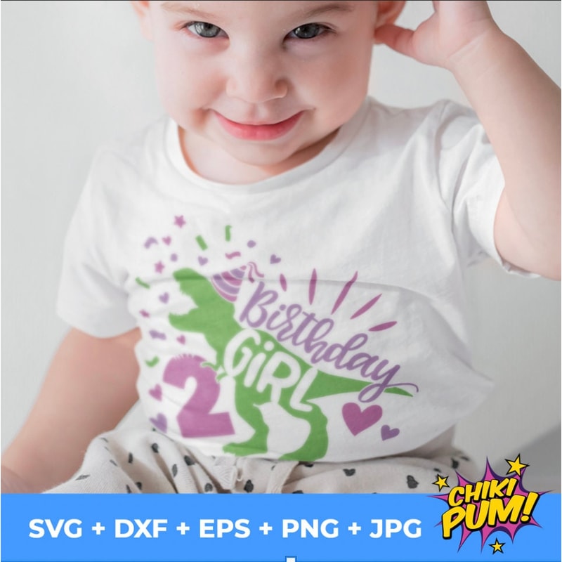 Dinosaur Birthday Girl Svg, Second Birthday Cut File, Two Rex Svg, 2nd Birthday Svg Dxf Eps Png, T-Rex Shirt Design, Silhouette Cricut - 2.jpg