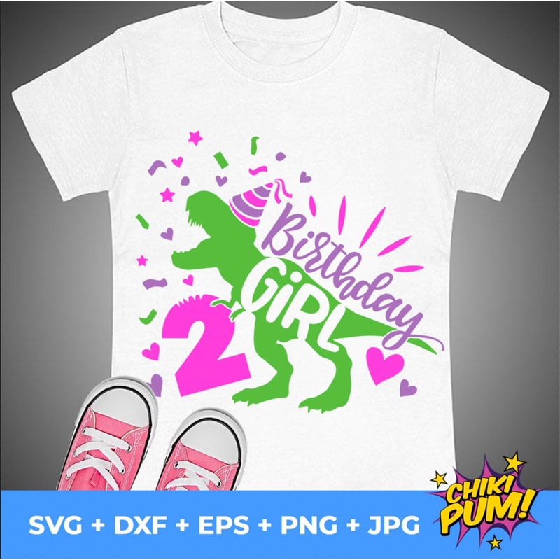 Dinosaur Birthday Girl Svg, Second Birthday Cut File, Two Rex Svg, 2nd Birthday Svg Dxf Eps Png, T-Rex Shirt Design, Silhouette Cricut - 3.jpg