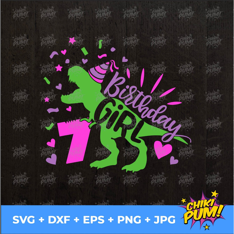 Dinosaur Birthday Girl Svg, Seventh Birthday Cut File, Seven Rex Svg, 7th Birthday Svg Dxf Eps Png, T-Rex Shirt Design, Silhouette Cricut - 4.jpg