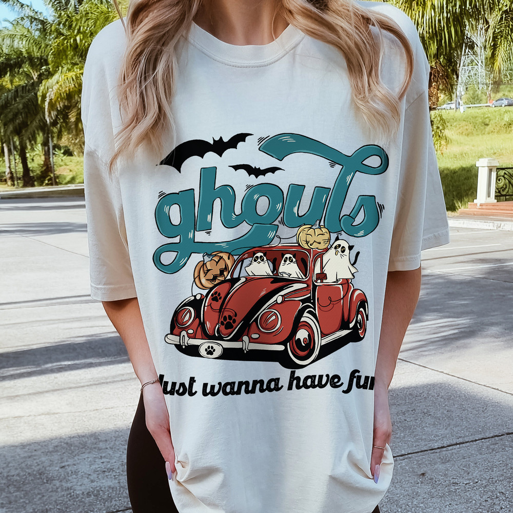 Ghouls Just Wanna Have Fun Shirt, Retro Funny Black Cat Halloween Shirt, Ghouls Night Out Shirt, Comfort Colors® Ghost Cat Halloween Shirt - 1.jpg