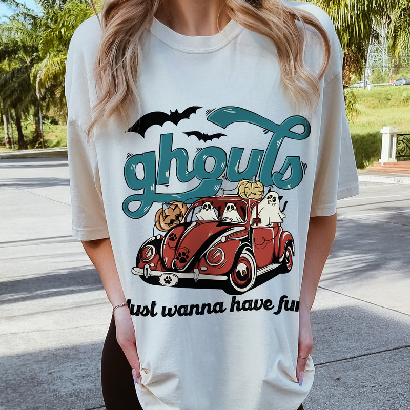 Ghouls Just Wanna Have Fun Shirt, Retro Funny Black Cat Halloween Shirt, Ghouls Night Out Shirt, Comfort Colors® Ghost Cat Halloween Shirt - 1.jpg