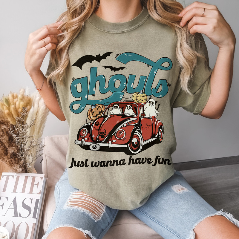 Ghouls Just Wanna Have Fun Shirt, Retro Funny Black Cat Halloween Shirt, Ghouls Night Out Shirt, Comfort Colors® Ghost Cat Halloween Shirt - 2.jpg
