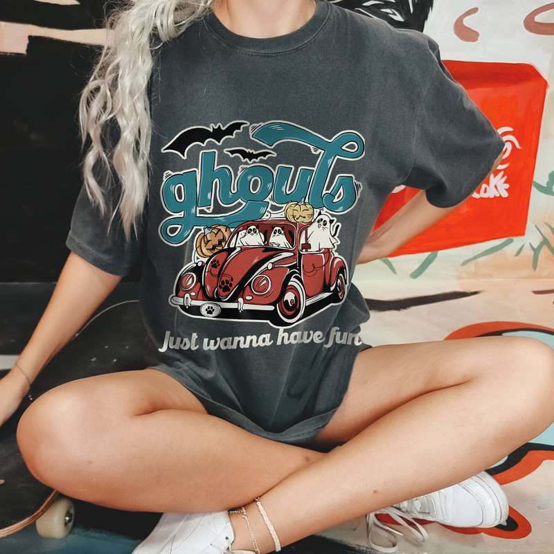 Ghouls Just Wanna Have Fun Shirt, Retro Funny Black Cat Halloween Shirt, Ghouls Night Out Shirt, Comfort Colors® Ghost Cat Halloween Shirt - 3.jpg
