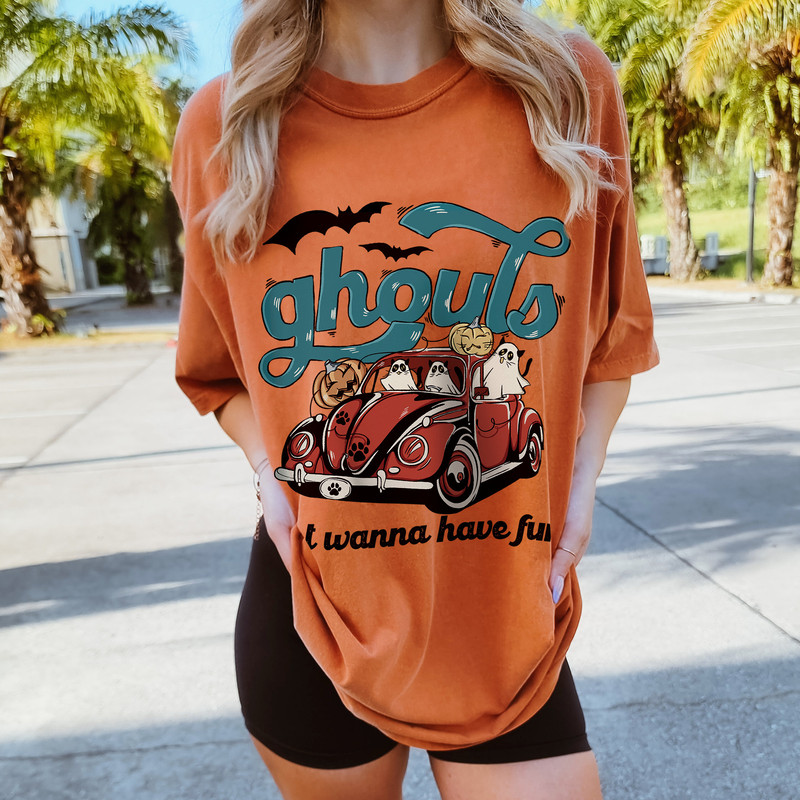 Ghouls Just Wanna Have Fun Shirt, Retro Funny Black Cat Halloween Shirt, Ghouls Night Out Shirt, Comfort Colors® Ghost Cat Halloween Shirt - 4.jpg