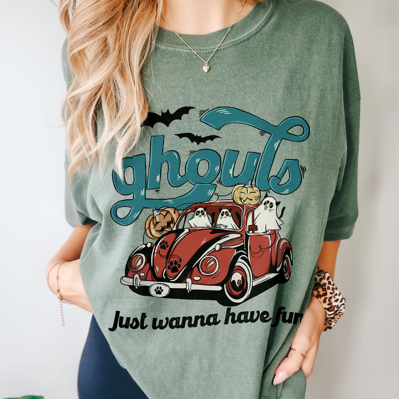 Ghouls Just Wanna Have Fun Shirt, Retro Funny Black Cat Halloween Shirt, Ghouls Night Out Shirt, Comfort Colors® Ghost Cat Halloween Shirt - 5.jpg